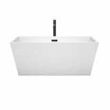 Sara 59 Inch Freestanding Bathtub in White with Floor Mounted Faucet, Drain and Overflow Trim in Matte Black