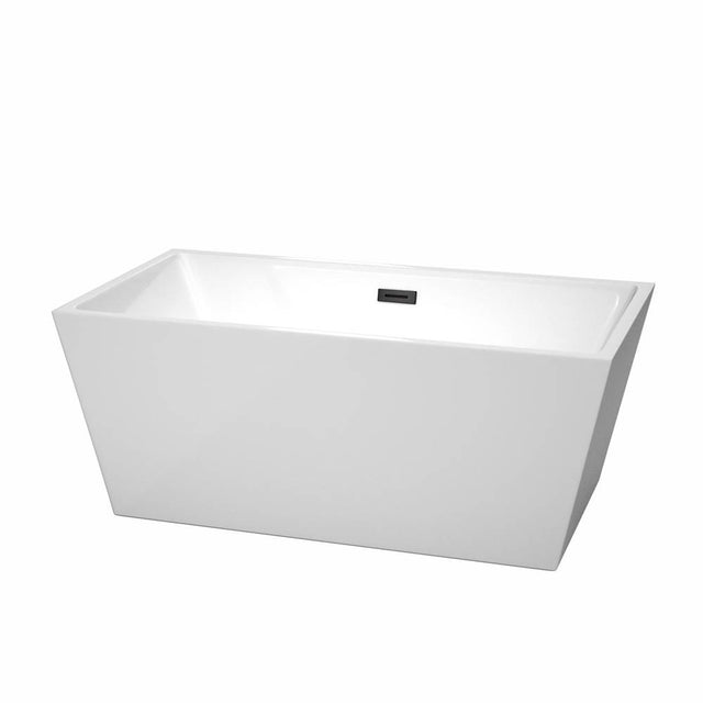 Wyndham Collection - Sara 59 Inch Freestanding Bathtub in White with Matte Black Drain and Overflow Trim
