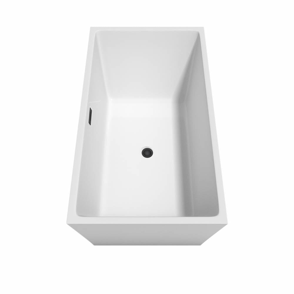 Sara 59 Inch Freestanding Bathtub in White with Floor Mounted Faucet, Drain and Overflow Trim in Matte Black