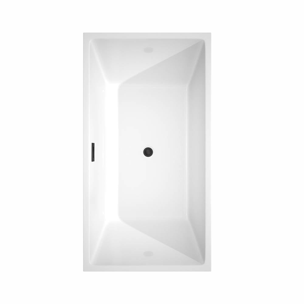 Sara 59 Inch Freestanding Bathtub in White with Floor Mounted Faucet, Drain and Overflow Trim in Matte Black