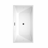 Sara 59 Inch Freestanding Bathtub in White with Floor Mounted Faucet, Drain and Overflow Trim in Matte Black