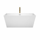 Sara 59 Inch Freestanding Bathtub in White with Polished Chrome Trim and Floor Mounted Faucet in Brushed Gold