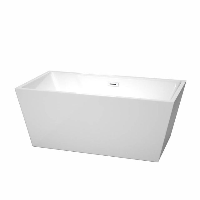 Wyndham Collection - Sara 59 Inch Freestanding Bathtub in White with Shiny White Drain and Overflow Trim