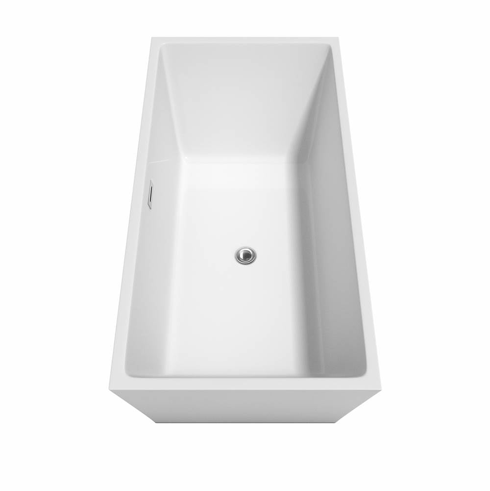 Sara 63 Inch Freestanding Bathtub in White with Floor Mounted Faucet, Drain and Overflow Trim in Brushed Nickel