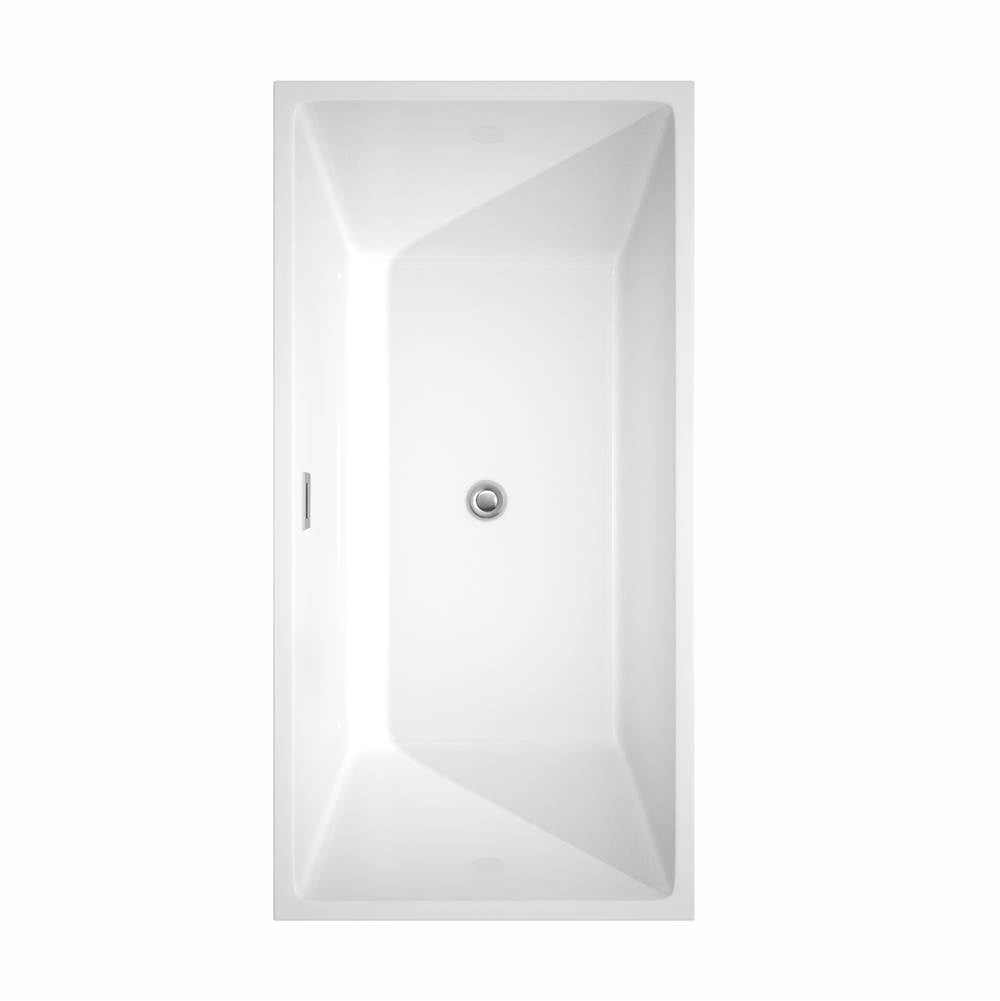Sara 63 Inch Freestanding Bathtub in White with Polished Chrome Trim and Floor Mounted Faucet in Matte Black