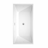 Sara 63 Inch Freestanding Bathtub in White with Floor Mounted Faucet, Drain and Overflow Trim in Brushed Nickel