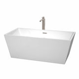 Wyndham Collection - Sara 63 Inch Freestanding Bathtub in White with Floor Mounted Faucet, Drain and Overflow Trim in Brushed Nickel - White With Brushed Nickel