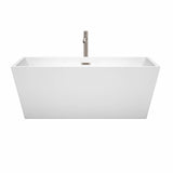 Sara 63 Inch Freestanding Bathtub in White with Floor Mounted Faucet, Drain and Overflow Trim in Brushed Nickel