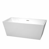 Wyndham Collection - Sara 63 Inch Freestanding Bathtub in White with Brushed Nickel Drain and Overflow Trim - White With Brushed Nickel