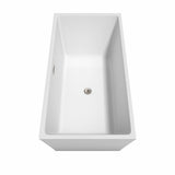 Sara 63 Inch Freestanding Bathtub in White with Floor Mounted Faucet, Drain and Overflow Trim in Brushed Nickel