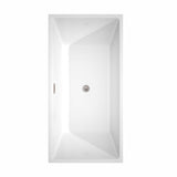 Sara 63 Inch Freestanding Bathtub in White with Floor Mounted Faucet, Drain and Overflow Trim in Brushed Nickel
