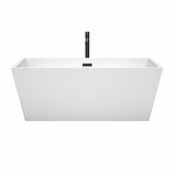 Sara 63 Inch Freestanding Bathtub in White with Floor Mounted Faucet, Drain and Overflow Trim in Matte Black