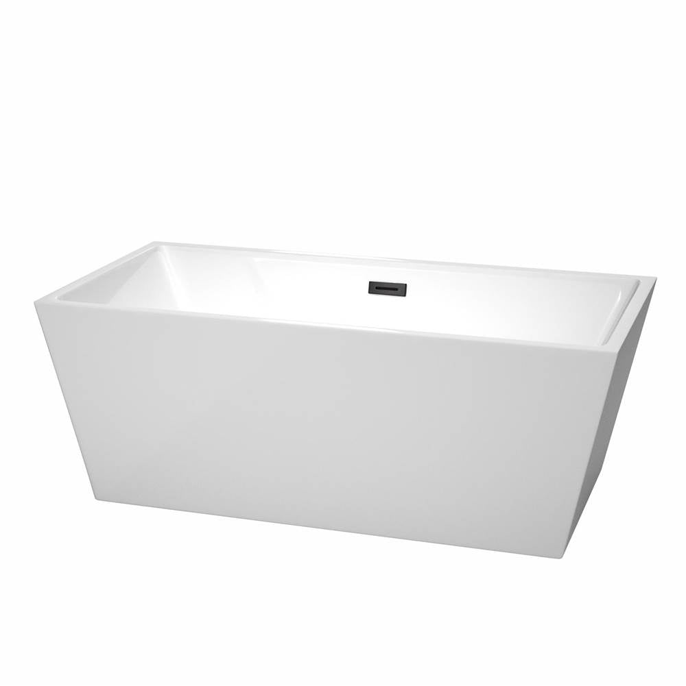 Wyndham Collection - Sara 63 Inch Freestanding Bathtub in White with Matte Black Drain and Overflow Trim