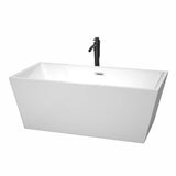 Wyndham Collection - Sara 63 Inch Freestanding Bathtub in White with Polished Chrome Trim and Floor Mounted Faucet in Matte Black