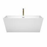 Sara 63 Inch Freestanding Bathtub in White with Polished Chrome Trim and Floor Mounted Faucet in Brushed Gold