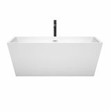 Sara 63 Inch Freestanding Bathtub in White with Shiny White Trim and Floor Mounted Faucet in Matte Black