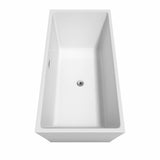 Sara 67 Inch Freestanding Bathtub in White with Floor Mounted Faucet, Drain and Overflow Trim in Brushed Nickel