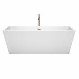 Sara 67 Inch Freestanding Bathtub in White with Floor Mounted Faucet, Drain and Overflow Trim in Brushed Nickel