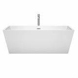 Sara 67 Inch Freestanding Bathtub in White with Floor Mounted Faucet, Drain and Overflow Trim in Brushed Nickel