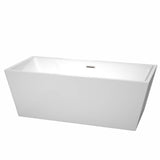 Wyndham Collection - Sara 67 Inch Freestanding Bathtub in White with Brushed Nickel Drain and Overflow Trim - White With Brushed Nickel