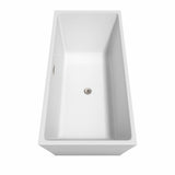 Sara 67 Inch Freestanding Bathtub in White with Floor Mounted Faucet, Drain and Overflow Trim in Brushed Nickel
