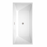Sara 67 Inch Freestanding Bathtub in White with Floor Mounted Faucet, Drain and Overflow Trim in Brushed Nickel