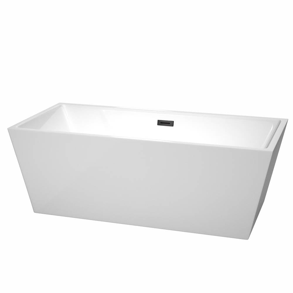 Wyndham Collection - Sara 67 Inch Freestanding Bathtub in White with Matte Black Drain and Overflow Trim
