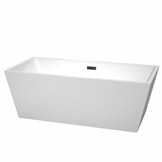 Wyndham Collection - Sara 67 Inch Freestanding Bathtub in White with Matte Black Drain and Overflow Trim