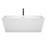 Sara 67 Inch Freestanding Bathtub in White with Shiny White Trim and Floor Mounted Faucet in Matte Black
