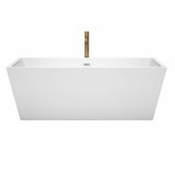 Sara 67 Inch Freestanding Bathtub in White with Shiny White Trim and Floor Mounted Faucet in Brushed Gold