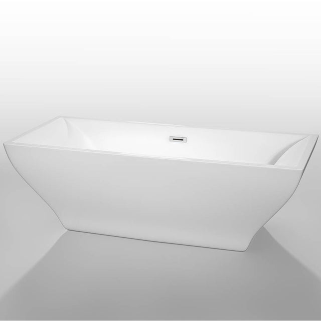 Wyndham Collection - Maryam 71 Inch Freestanding Bathtub in White with Polished Chrome Drain and Overflow Trim - White With Polished Chrome