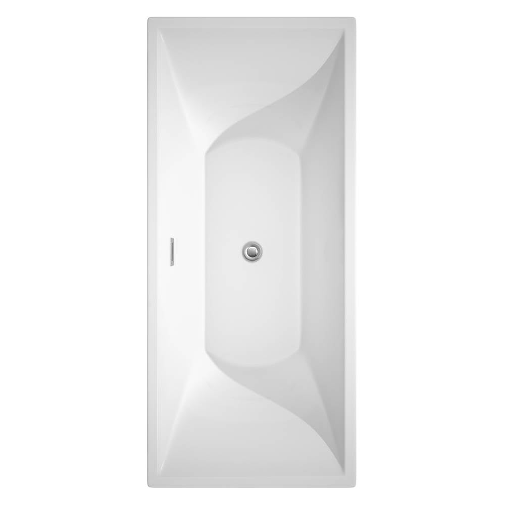 Maryam 71 Inch Freestanding Bathtub in White with Polished Chrome Trim and Floor Mounted Faucet in Brushed Gold