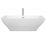 Maryam 71 Inch Freestanding Bathtub in White with Floor Mounted Faucet, Drain and Overflow Trim in Brushed Nickel