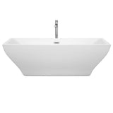 Maryam 71 Inch Freestanding Bathtub in White with Floor Mounted Faucet, Drain and Overflow Trim in Brushed Nickel
