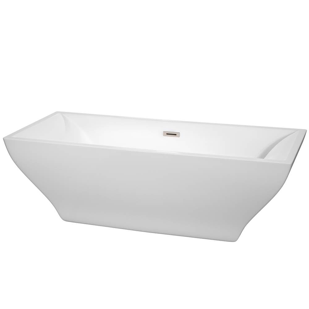Wyndham Collection - Maryam 71 Inch Freestanding Bathtub in White with Brushed Nickel Drain and Overflow Trim - White With Brushed Nickel