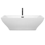 Maryam 71 Inch Freestanding Bathtub in White with Floor Mounted Faucet, Drain and Overflow Trim in Matte Black