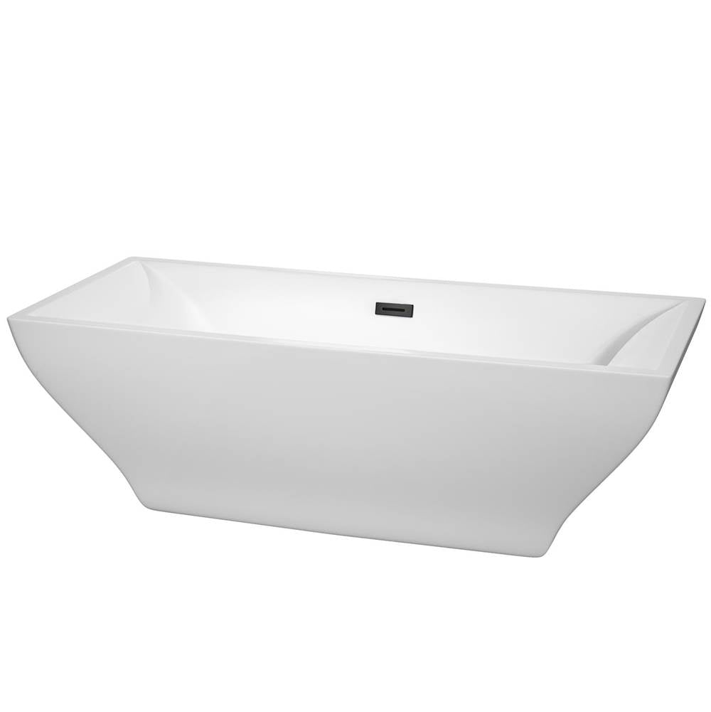 Wyndham Collection - Maryam 71 Inch Freestanding Bathtub in White with Matte Black Drain and Overflow Trim