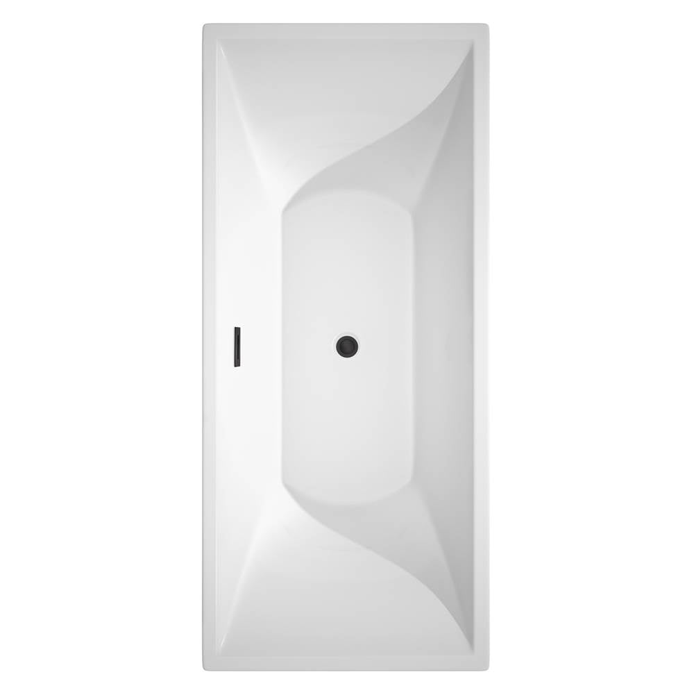 Maryam 71 Inch Freestanding Bathtub in White with Matte Black Drain and Overflow Trim