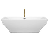 Maryam 71 Inch Freestanding Bathtub in White with Polished Chrome Trim and Floor Mounted Faucet in Brushed Gold