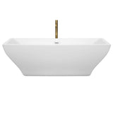 Maryam 71 Inch Freestanding Bathtub in White with Shiny White Trim and Floor Mounted Faucet in Brushed Gold