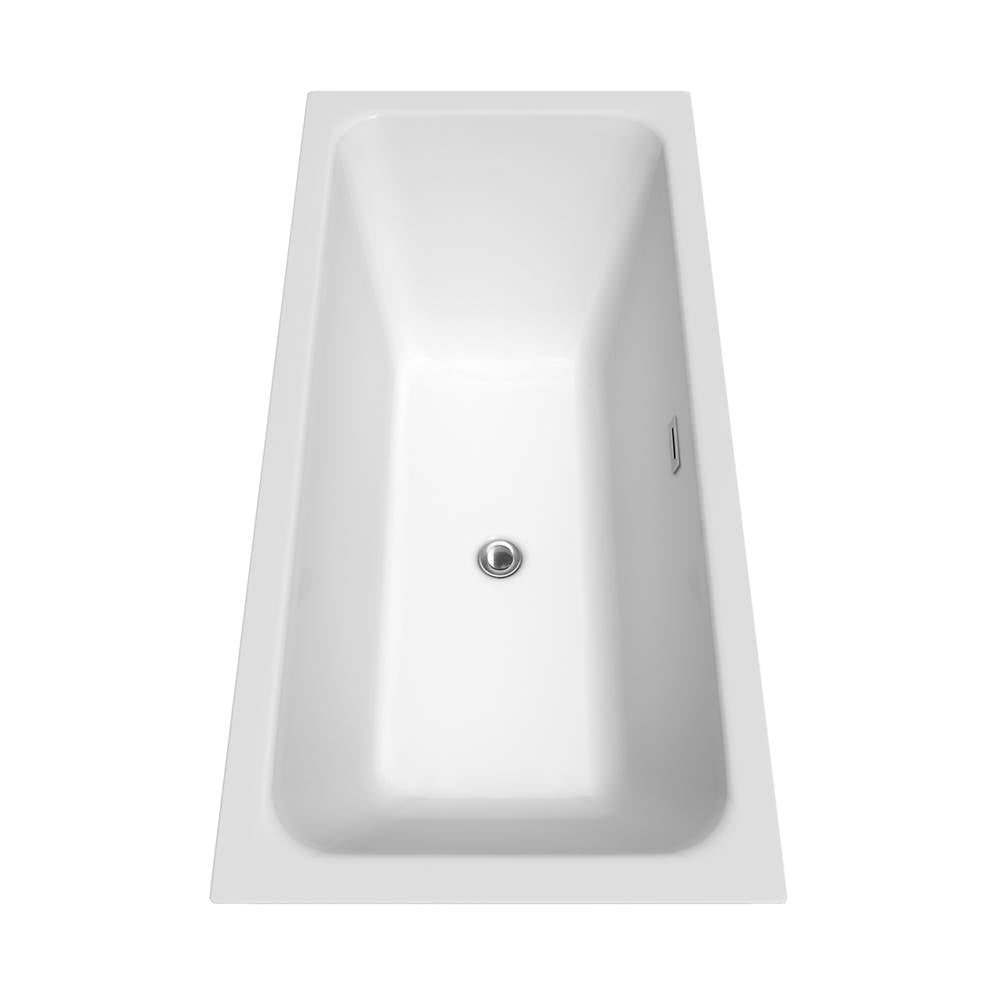 Galina 67 Inch Freestanding Bathtub in White with Floor Mounted Faucet, Drain and Overflow Trim in Brushed Nickel