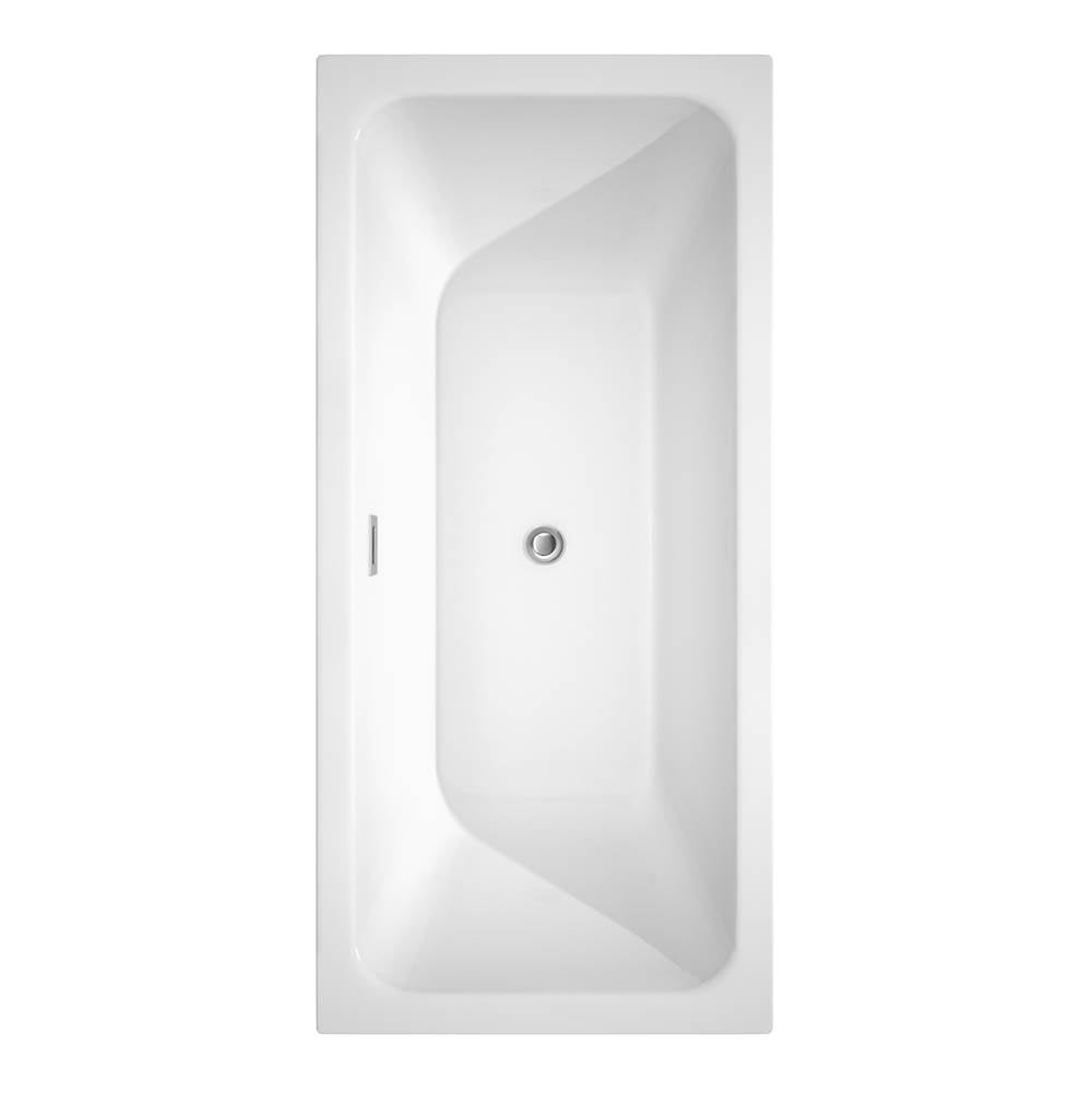 Galina 67 Inch Freestanding Bathtub in White with Floor Mounted Faucet, Drain and Overflow Trim in Brushed Nickel