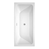 Galina 67 Inch Freestanding Bathtub in White with Floor Mounted Faucet, Drain and Overflow Trim in Brushed Nickel
