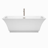 Galina 67 Inch Freestanding Bathtub in White with Floor Mounted Faucet, Drain and Overflow Trim in Brushed Nickel