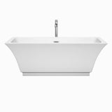 Galina 67 Inch Freestanding Bathtub in White with Floor Mounted Faucet, Drain and Overflow Trim in Brushed Nickel