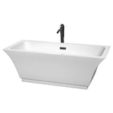 Wyndham Collection - Galina 67 Inch Freestanding Bathtub in White with Floor Mounted Faucet, Drain and Overflow Trim in Matte Black