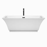 Galina 67 Inch Freestanding Bathtub in White with Floor Mounted Faucet, Drain and Overflow Trim in Matte Black