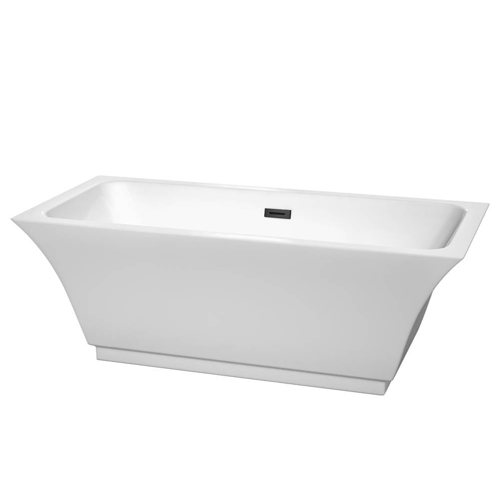Wyndham Collection - Galina 67 Inch Freestanding Bathtub in White with Matte Black Drain and Overflow Trim