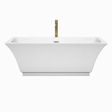Galina 67 Inch Freestanding Bathtub in White with Polished Chrome Trim and Floor Mounted Faucet in Brushed Gold