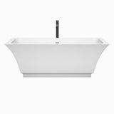 Galina 67 Inch Freestanding Bathtub in White with Shiny White Trim and Floor Mounted Faucet in Matte Black